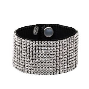 Morella 11 Strand Rhinestone Leather Clasp Wide Bracelet
